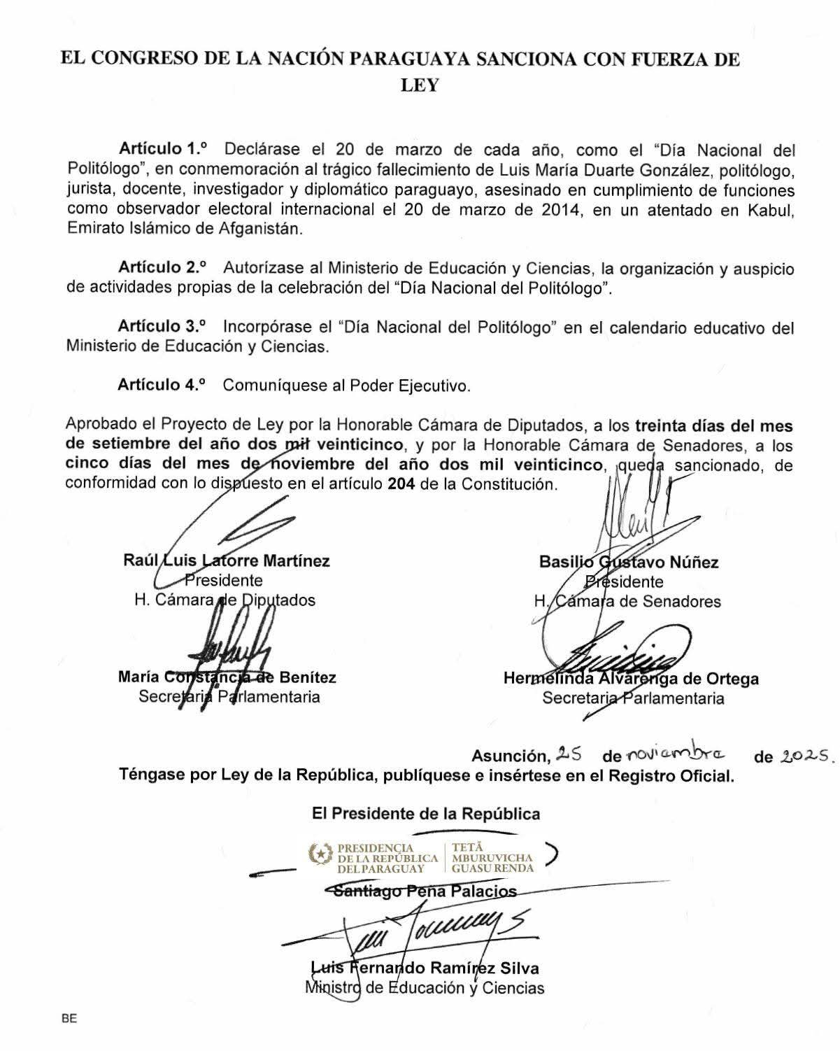 Declaración del Día del Politólogo Paraguayo