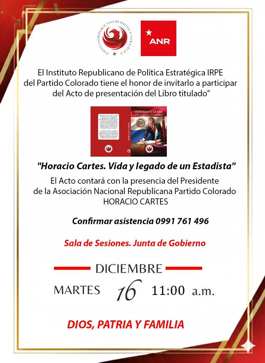 INVITACIÓN Acto de Lanzamiento de Libro: HORACIO CARTES.