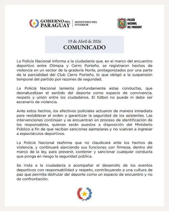 Comunicado del Ministerio del Interior 