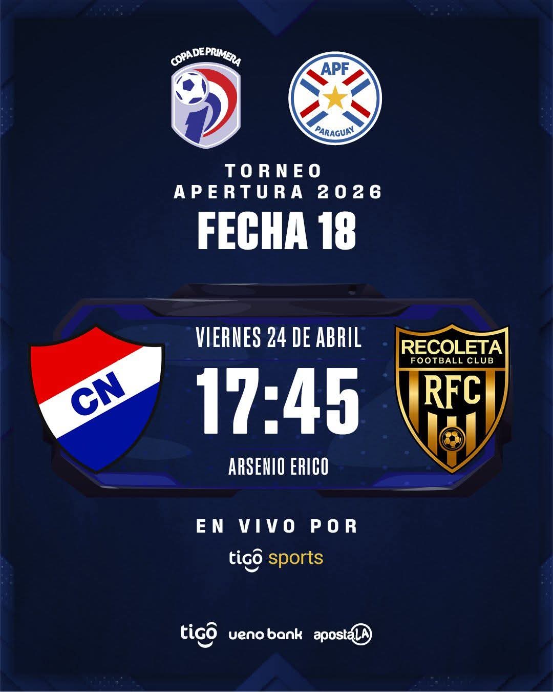 Rueda el balón en barrio Obrero Nacional vs. Recoleta FC, desde las 17:45, por la decimoséptima fecha del Apertura.