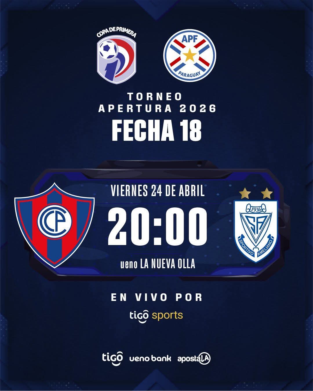 Interesante cruce en La Nueva Olla  Cerro Porteño vs. Sportivo Ameliano, a partir de las 20:00, por la fecha 18 del Apertura. 