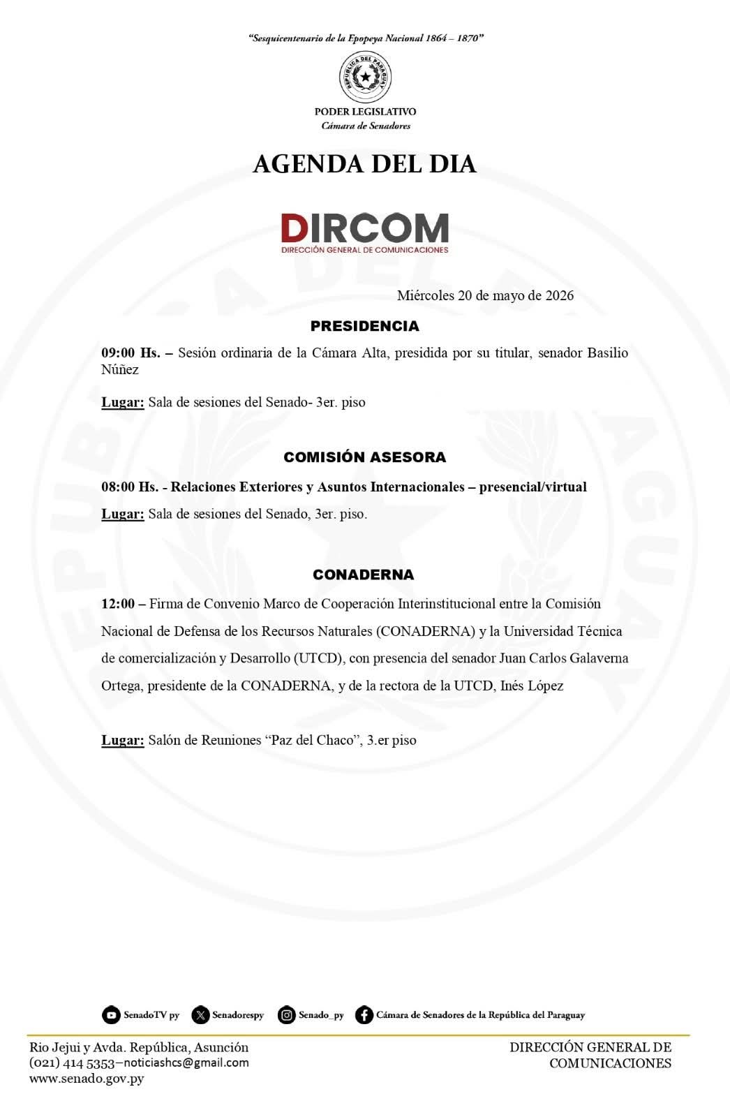 Agenda Cámara de Senadores 