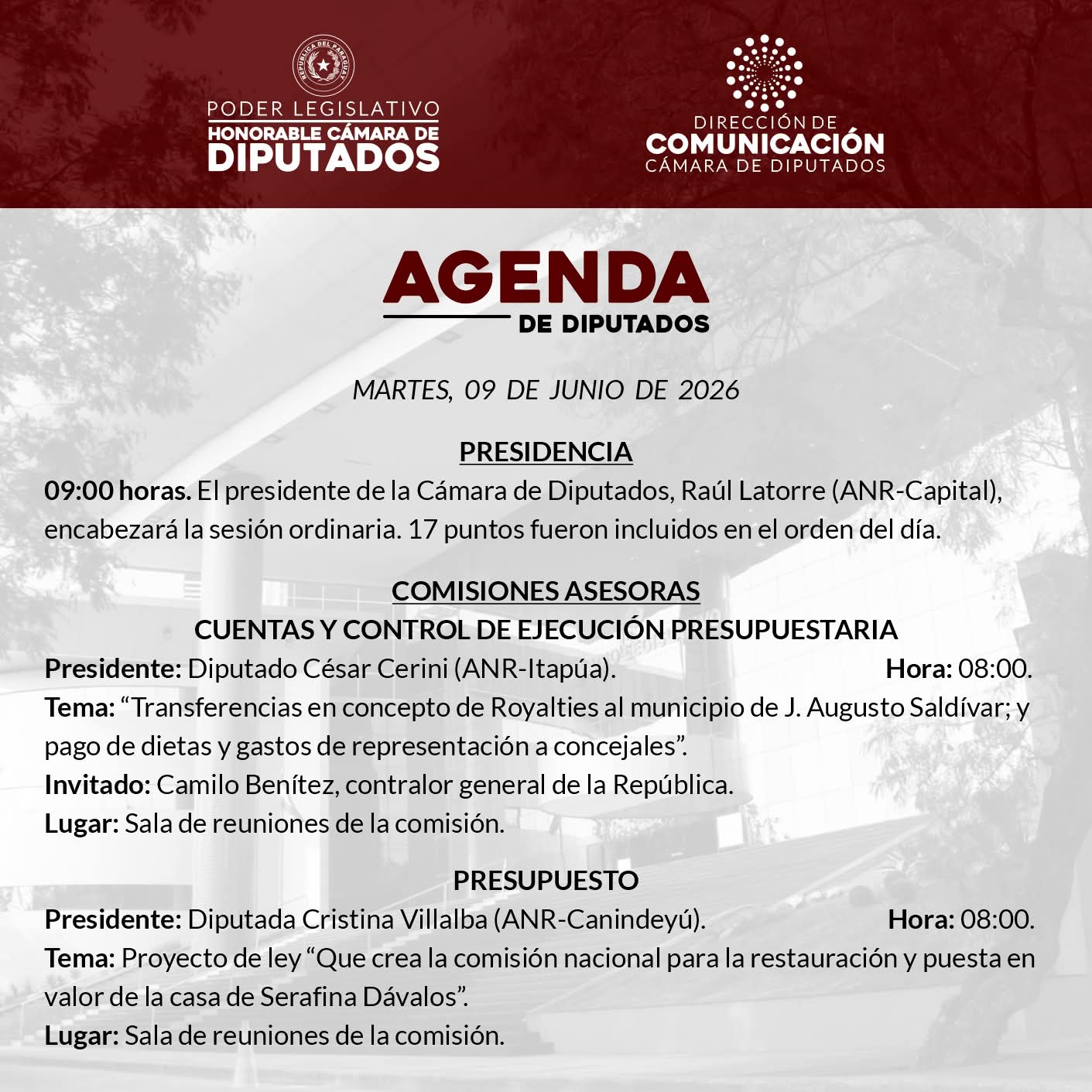 Agenda Cámara de Diputados 