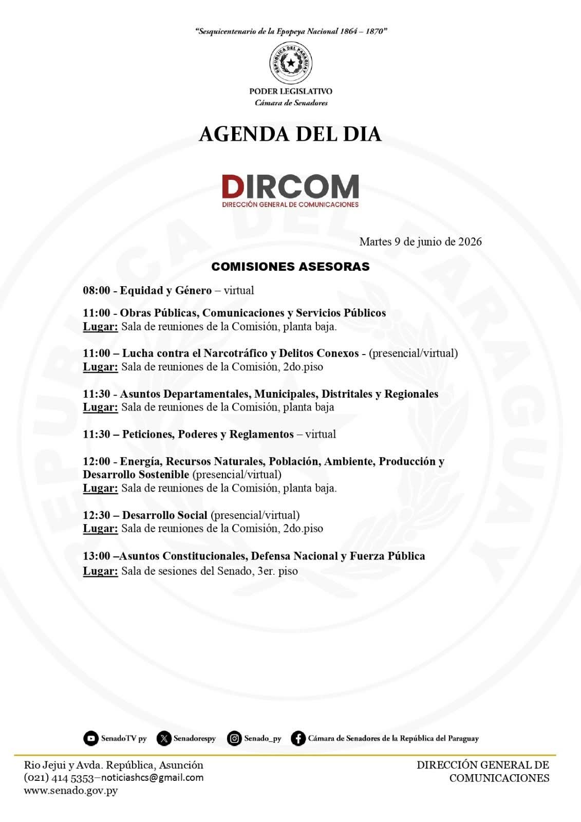 Agenda Cámara de Senadores 