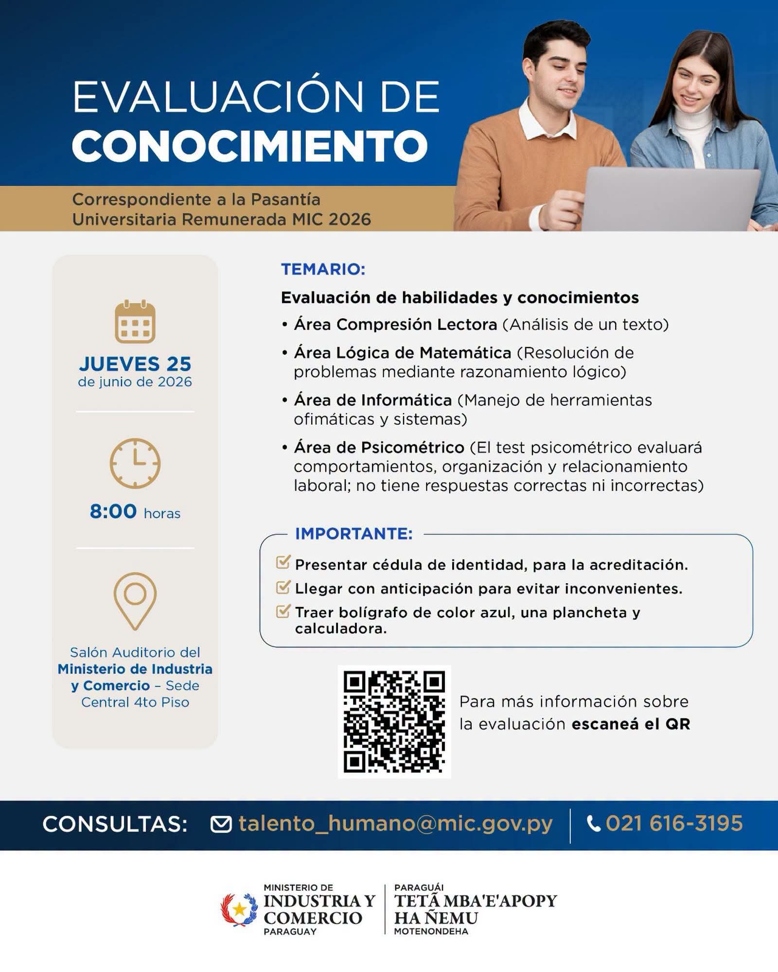 Convocatoria a Evaluación para Pasantía 