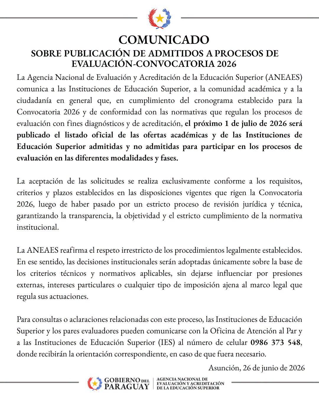 Publicación de resultados 