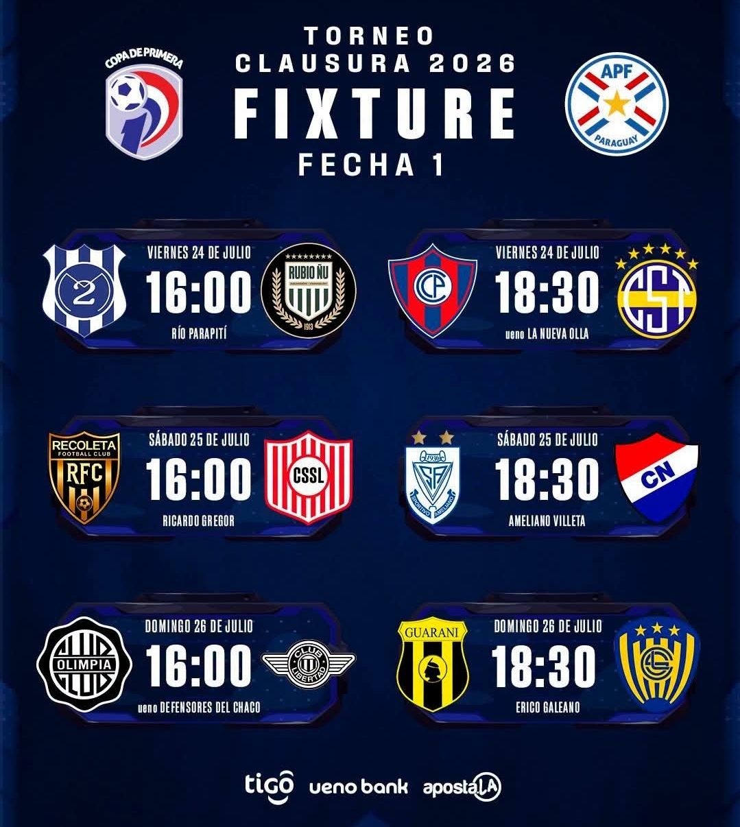 Copa de Primera Fixture Fecha 1 