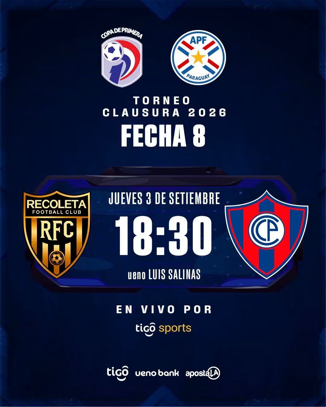 Cierre estelar en Itauguá  Recoleta FC vs. Cerro Porteño