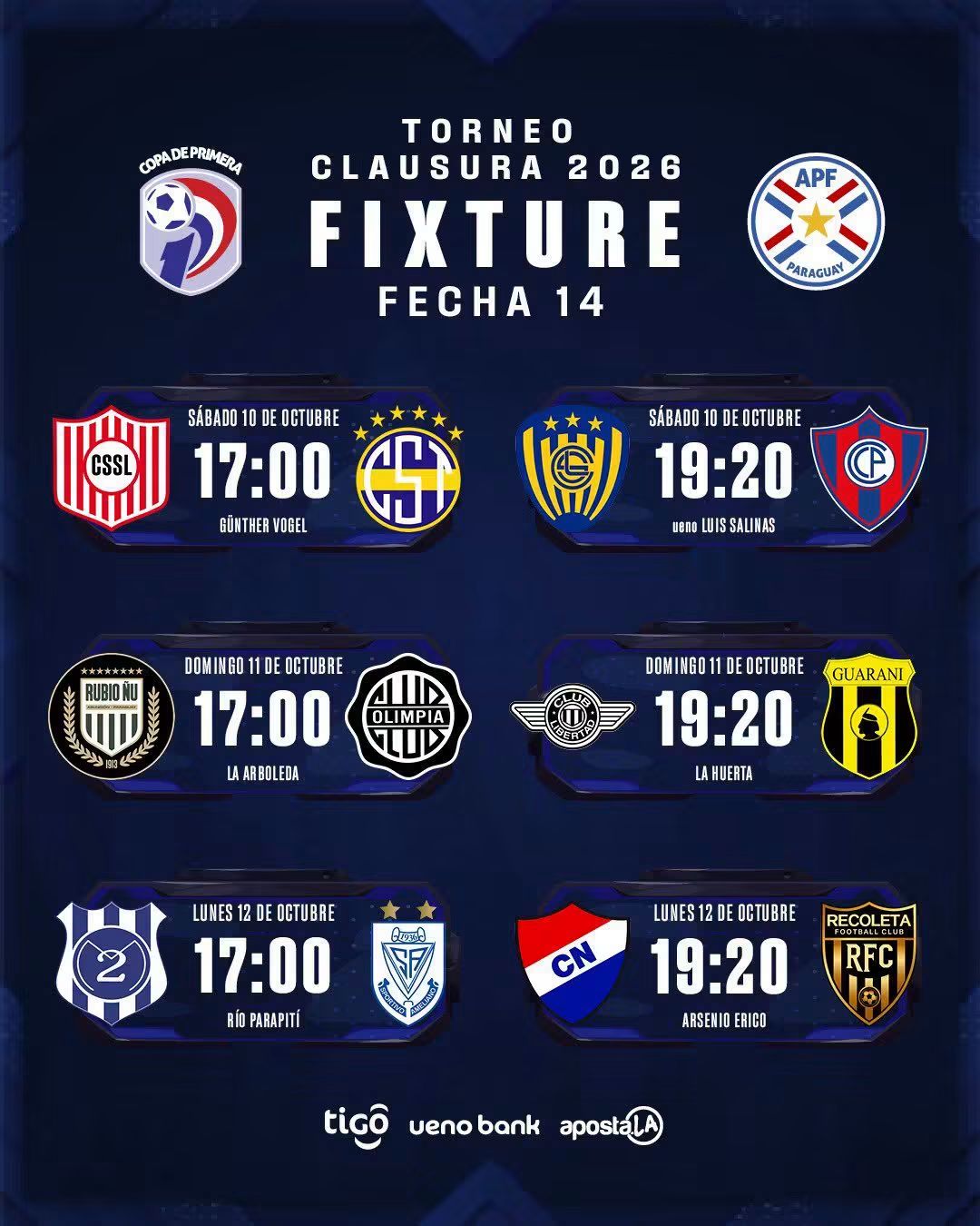 Próxima jornada Fecha 14 de la Copa de Primera 