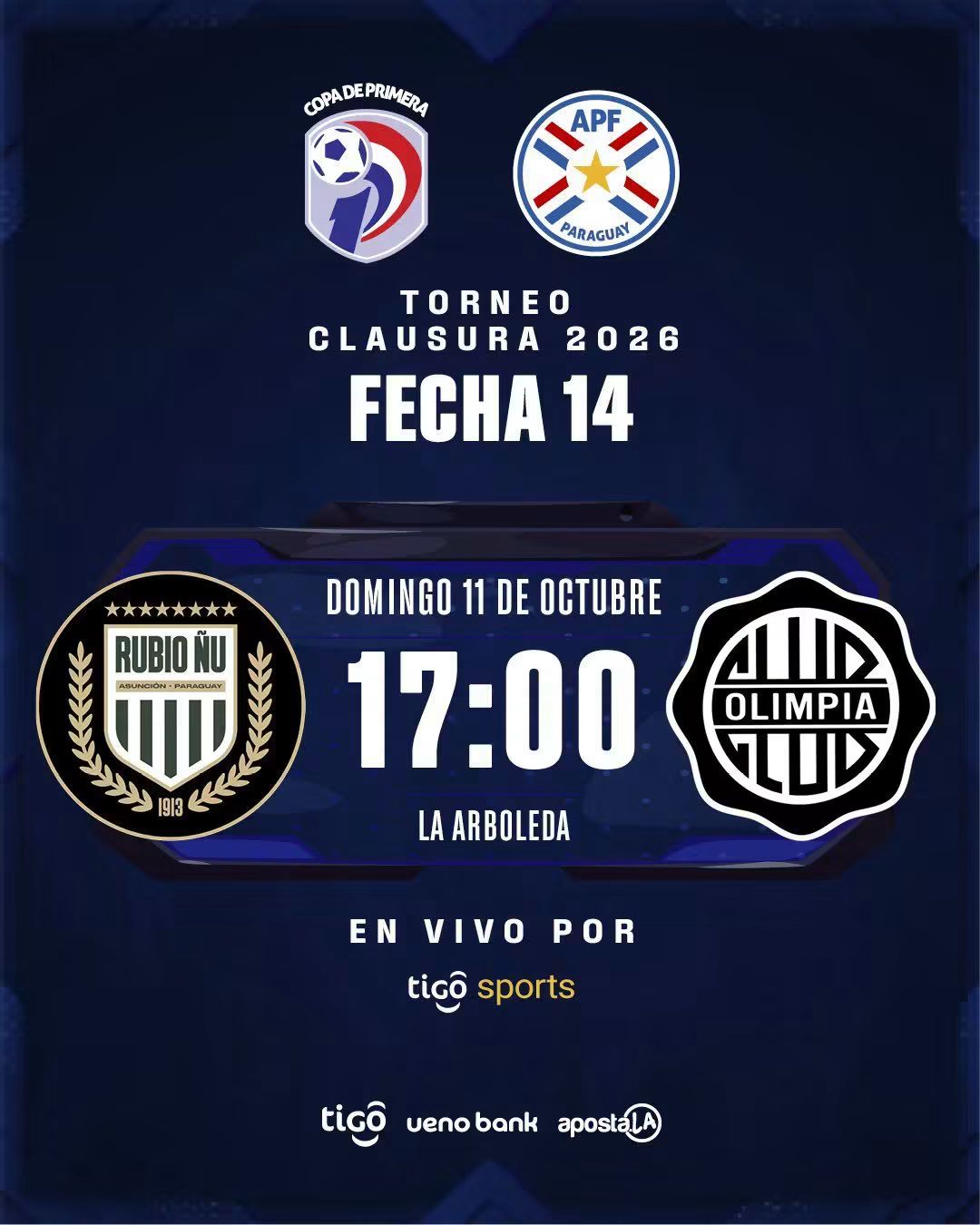 Presagio de emociones en la Arboleda  Rubio Ñu vs. Olimpia 